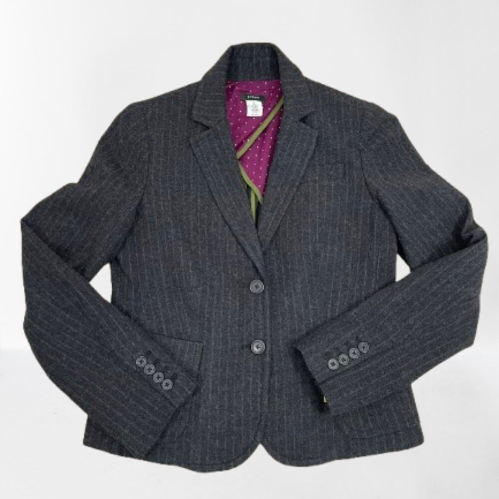 J Crew Women's Wool Blend Pin Stripe Blazer Office Career Sz 6 Dark Gray